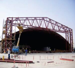 Hangar door structure fabrication, 80 ton capacity, structural steel