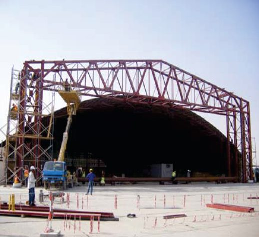 Hangar door structure fabrication, 80 ton capacity, structural steel